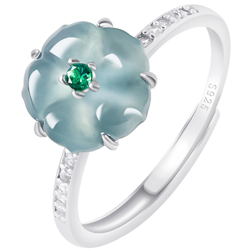 Blue Burmese Jadeite Flower Ri - Woman Accessory 评论和价格