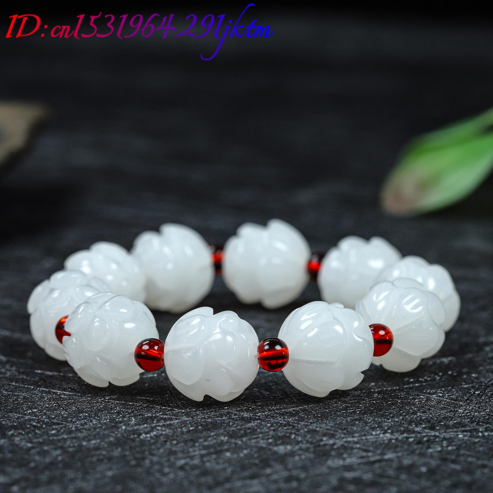 White Real Jade Lotus Bracelet - Woman Accessory 评论和价格