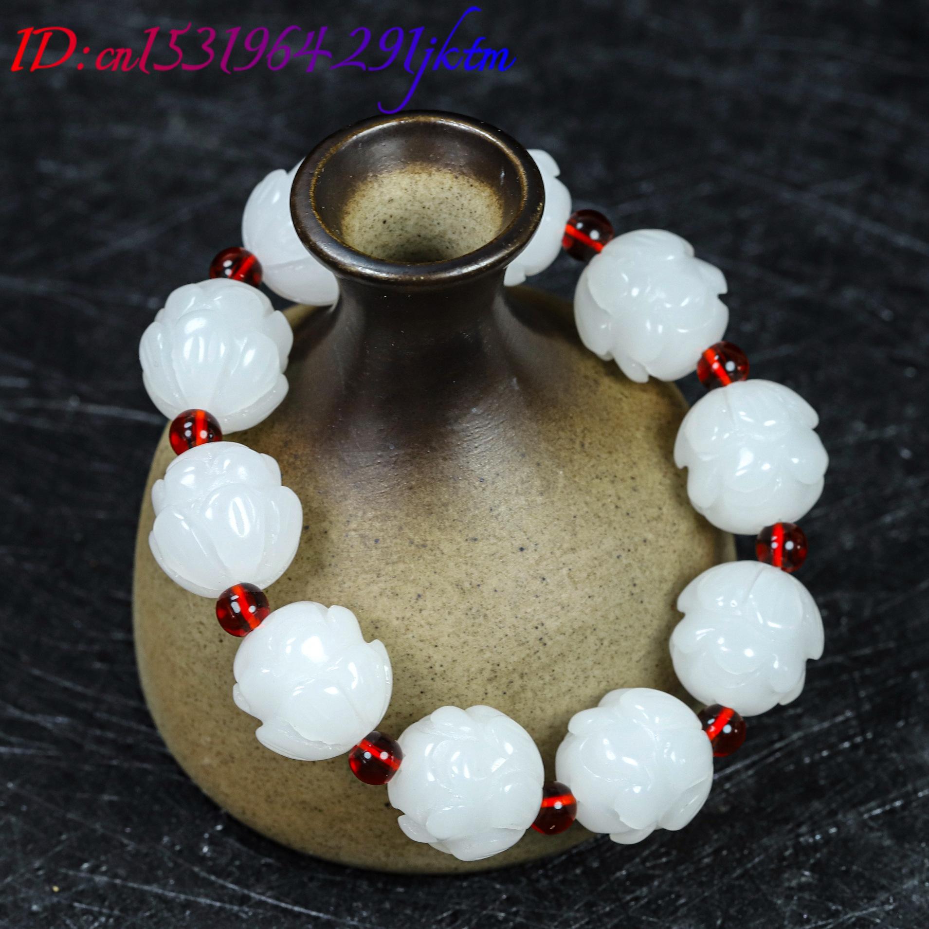 White Real Jade Lotus Bracelet - Woman Accessory 评论和价格