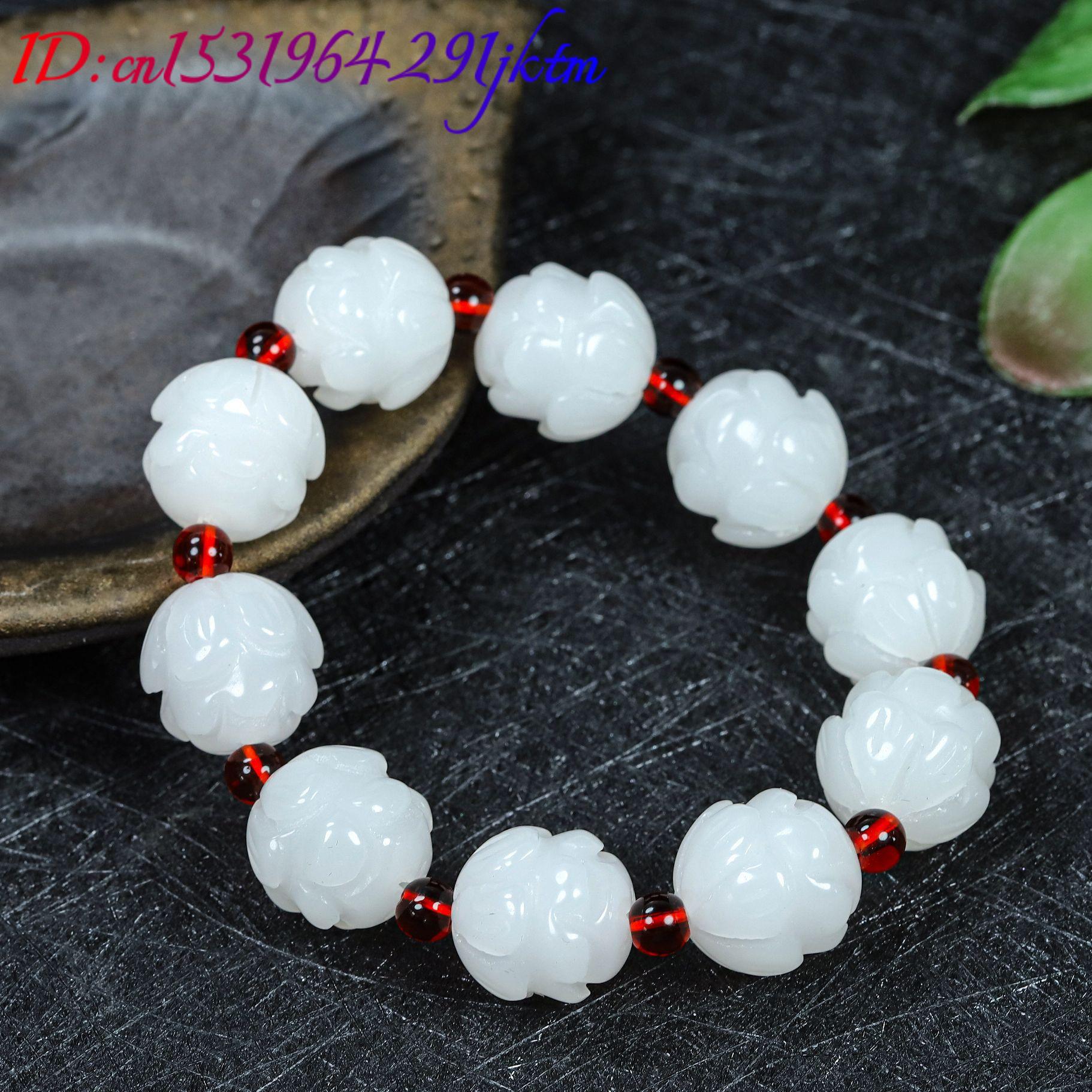 White Real Jade Lotus Bracelet - Woman Accessory 评论和价格