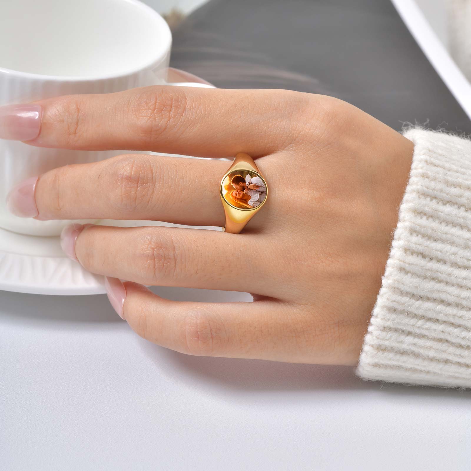 Custom Photo Signet Ring for W - Women Accessories Logo 评论和价格